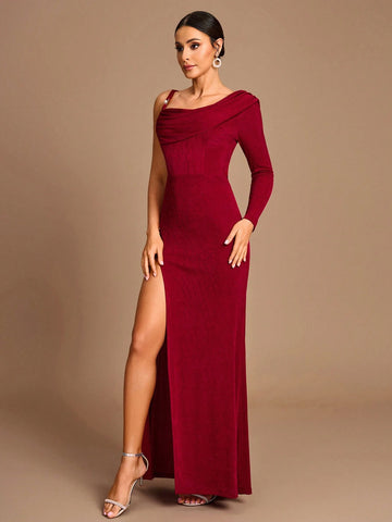 Embroidered Three-Dimensional Floral Purple Dress Is Slim And Elegant, Sequined Three-Quarter Sleeve Dress For Women, Suitable For Wedding Parties And Toasting Grand Occasions, Can Be Worn In All Seasons