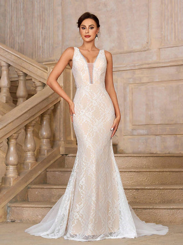 Elegant, Romantic, Retro, Cute, Charming, Fashionable And Popular Woman, High Waist, Tight-Fitting Vacation Travel Wedding, Bohemian Style, Seaside Wedding, Outdoor Wedding Lawn Wedding Formal Wedding Bride Wedding Dress