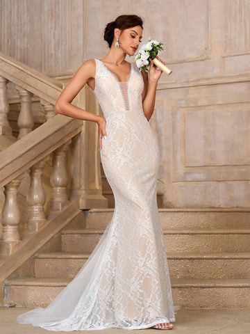 Elegant, Romantic, Retro, Cute, Charming, Fashionable And Popular Woman, High Waist, Tight-Fitting Vacation Travel Wedding, Bohemian Style, Seaside Wedding, Outdoor Wedding Lawn Wedding Formal Wedding Bride Wedding Dress