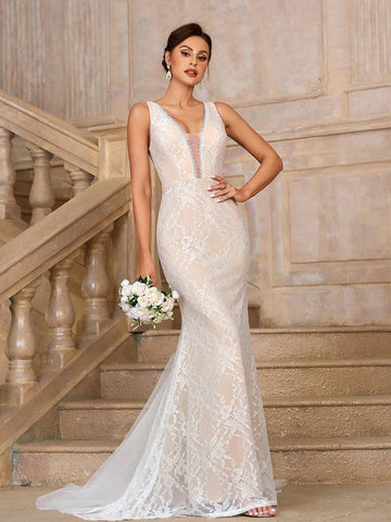 Elegant, Romantic, Retro, Cute, Charming, Fashionable And Popular Woman, High Waist, Tight-Fitting Vacation Travel Wedding, Bohemian Style, Seaside Wedding, Outdoor Wedding Lawn Wedding Formal Wedding Bride Wedding Dress