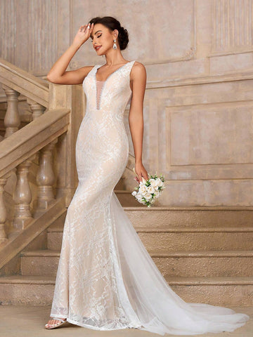 Elegant, Romantic, Retro, Cute, Charming, Fashionable And Popular Woman, High Waist, Tight-Fitting Vacation Travel Wedding, Bohemian Style, Seaside Wedding, Outdoor Wedding Lawn Wedding Formal Wedding Bride Wedding Dress