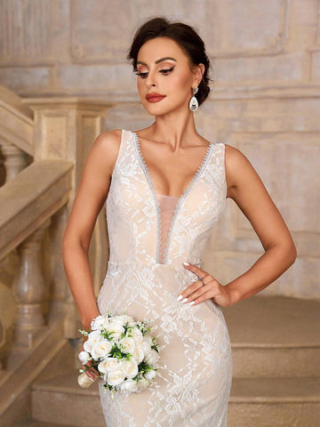 Elegant, Romantic, Retro, Cute, Charming, Fashionable And Popular Woman, High Waist, Tight-Fitting Vacation Travel Wedding, Bohemian Style, Seaside Wedding, Outdoor Wedding Lawn Wedding Formal Wedding Bride Wedding Dress