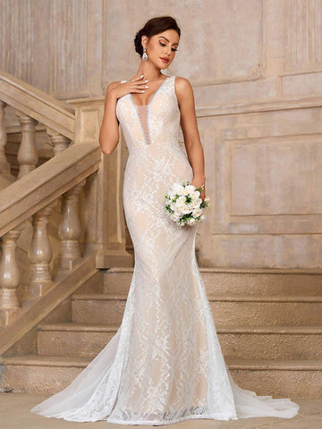 Elegant, Romantic, Retro, Cute, Charming, Fashionable And Popular Woman, High Waist, Tight-Fitting Vacation Travel Wedding, Bohemian Style, Seaside Wedding, Outdoor Wedding Lawn Wedding Formal Wedding Bride Wedding Dress