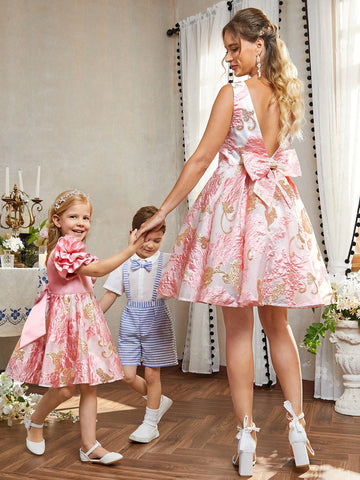 Elegant, Romantic, Retro, Sweet, Cute, Sexy, Gorgeous And Charming,V-Neck, Backless, Prom Afternoon Tea Date Parent-Child Outfit Parent-Child Dress Cocktail Party Dress