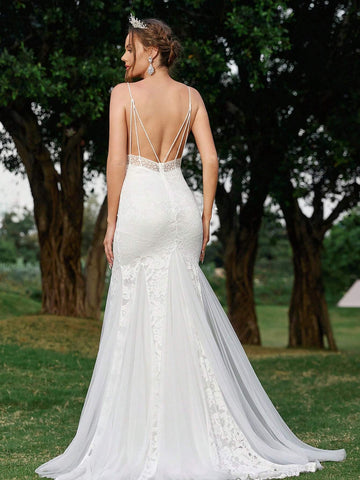 Elegant, Romantic, Soft And Elegant, Sweet, Cute, Beautiful And Charming, Volume-Rich Fishtail Hem, Extra-Long Tail Vacation Travel Wedding Bohemian Style Seaside Wedding Outdoor Wedding Lawn Wedding Formal Wedding Bridal Wedding Dress