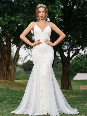 Elegant, Romantic, Soft And Elegant, Sweet, Cute, Beautiful And Charming, Volume-Rich Fishtail Hem, Extra-Long Tail Vacation Travel Wedding Bohemian Style Seaside Wedding Outdoor Wedding Lawn Wedding Formal Wedding Bridal Wedding Dress