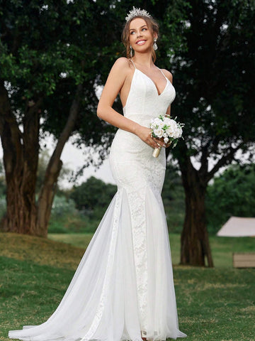 Elegant, Romantic, Soft And Elegant, Sweet, Cute, Beautiful And Charming, Volume-Rich Fishtail Hem, Extra-Long Tail Vacation Travel Wedding Bohemian Style Seaside Wedding Outdoor Wedding Lawn Wedding Formal Wedding Bridal Wedding Dress