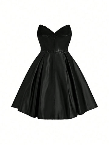 Elegant, Romantic, Sweet And Cute, Fashionable Woman, Classic Black Tube Vacation Travel Party, Wedding Guest, Bachelorette Party, Back To School Season, Cocktail Party Dress