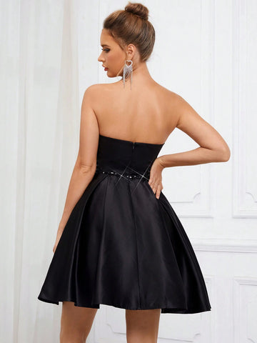 Elegant, Romantic, Sweet And Cute, Fashionable Woman, Classic Black Tube Vacation Travel Party, Wedding Guest, Bachelorette Party, Back To School Season, Cocktail Party Dress