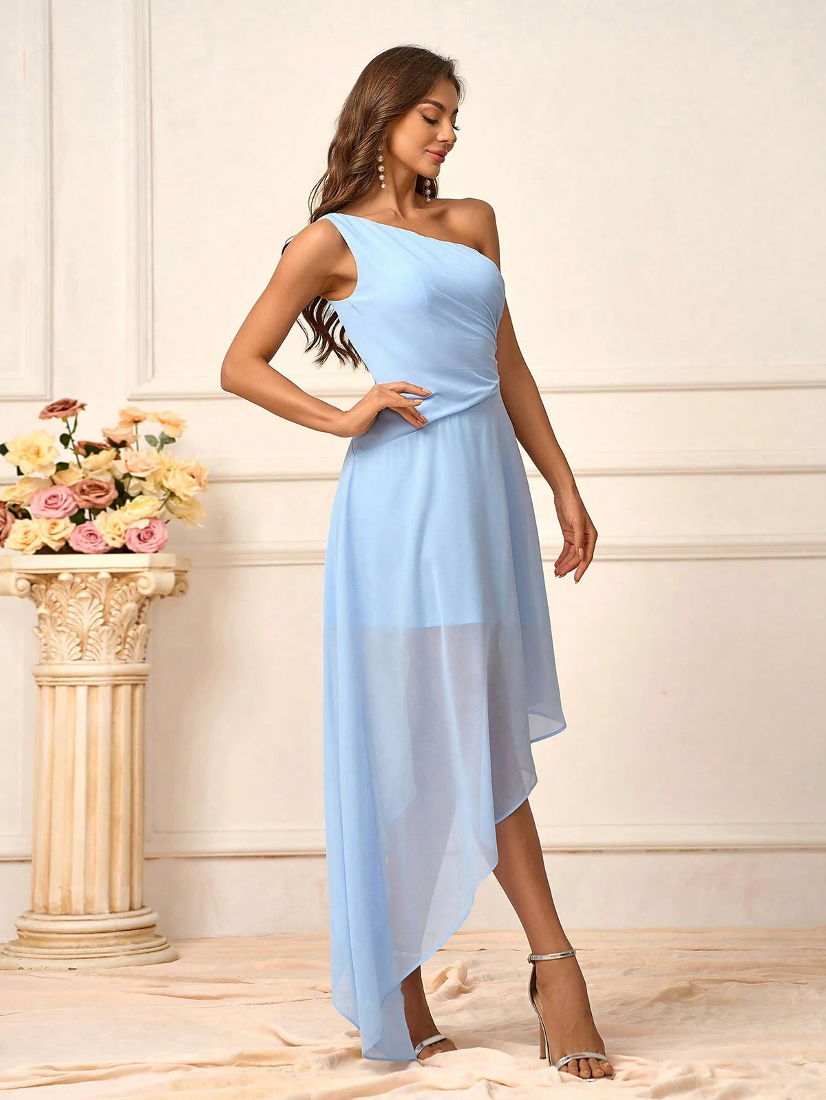 Elegant, Romantic, Sweet, Cute, Charming, And Fashionable Women's Light Blue Irregular Hem Decoration Dress, Perfect For Holiday, Travel, Wedding, Bohemian Style, Beach Wedding, Outdoor Wedding, Garden Wedding, Formal Wedding, And Bridesmaid Dress