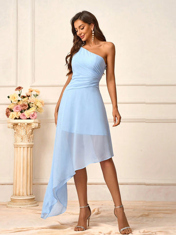 Elegant, Romantic, Sweet, Cute, Charming, And Fashionable Women's Light Blue Irregular Hem Decoration Dress, Perfect For Holiday, Travel, Wedding, Bohemian Style, Beach Wedding, Outdoor Wedding, Garden Wedding, Formal Wedding, And Bridesmaid Dress