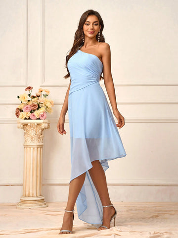 Elegant, Romantic, Sweet, Cute, Charming, And Fashionable Women's Light Blue Irregular Hem Decoration Dress, Perfect For Holiday, Travel, Wedding, Bohemian Style, Beach Wedding, Outdoor Wedding, Garden Wedding, Formal Wedding, And Bridesmaid Dress
