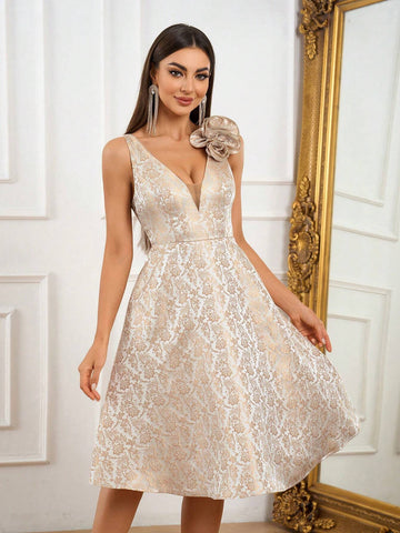 Dating, Cocktail Parties, And Other Formal Or Casual Occasions, Featuring A Light  Anti-Slip Shoulder Design, High-Waist A-Line Skirt With A Blooming Umbrella Shape, And Floral Decorations