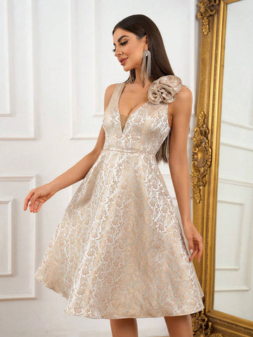 Dating, Cocktail Parties, And Other Formal Or Casual Occasions, Featuring A Light  Anti-Slip Shoulder Design, High-Waist A-Line Skirt With A Blooming Umbrella Shape, And Floral Decorations