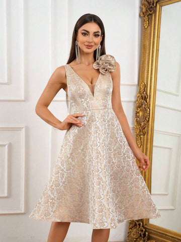 Dating, Cocktail Parties, And Other Formal Or Casual Occasions, Featuring A Light  Anti-Slip Shoulder Design, High-Waist A-Line Skirt With A Blooming Umbrella Shape, And Floral Decorations