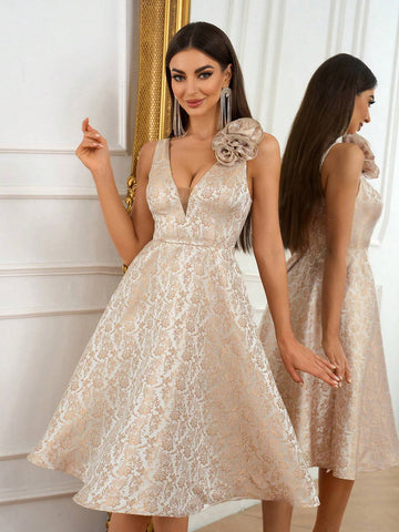 Dating, Cocktail Parties, And Other Formal Or Casual Occasions, Featuring A Light  Anti-Slip Shoulder Design, High-Waist A-Line Skirt With A Blooming Umbrella Shape, And Floral Decorations