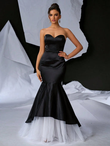 Elegant Simple Atmosphere Black Cowl Neck Fishbone Breast Cup High Waist  Gothic Informal Wedding Single Party Wedding Event Graduation Ceremony Heavy Duty Dinner Dresses