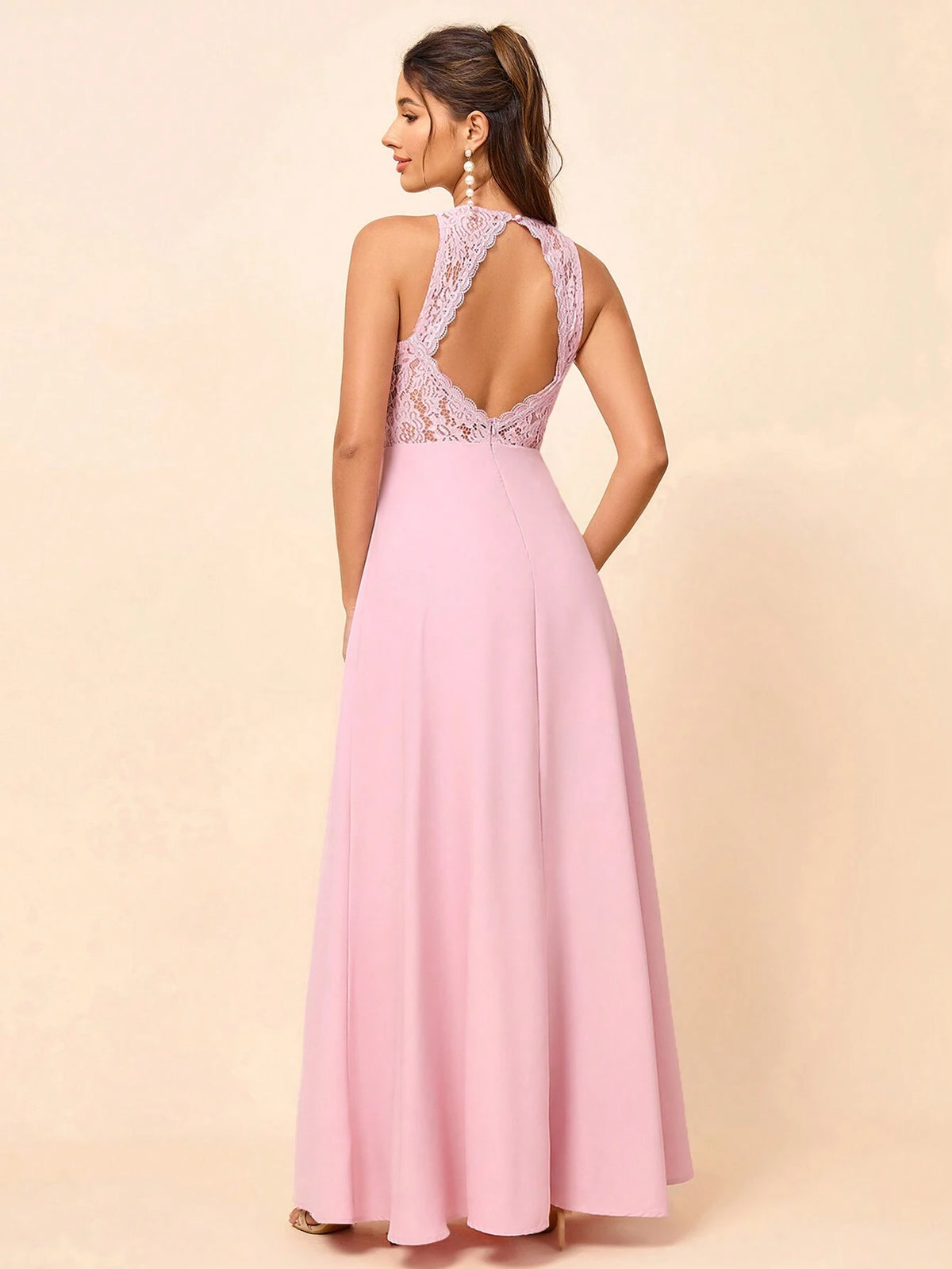 Elegant, Soft, Elegant, Romantic And Fashionable Women's Pink Exquisite Lace Splicing Bohemian Style Outdoor Wedding Lawn Wedding Seaside Wedding Formal Wedding Bridesmaid Dress