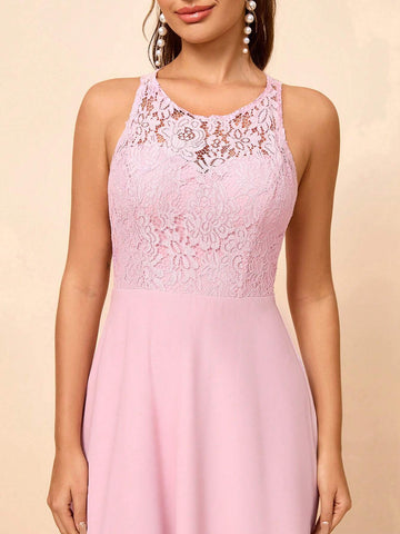 Elegant, Soft, Elegant, Romantic And Fashionable Women's Pink Exquisite Lace Splicing Bohemian Style Outdoor Wedding Lawn Wedding Seaside Wedding Formal Wedding Bridesmaid Dress