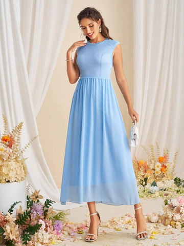 Elegant Solid Color Splicing Lace Waist-Cinching Bridesmaid Dress