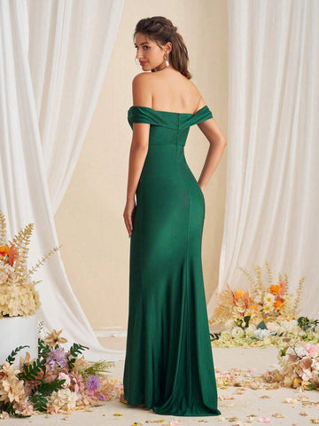 Elegant Strapless Off Shoulder Long Sleeve High Waist Mermaid Bridesmaid Dress
