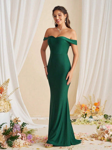 Elegant Strapless Off Shoulder Long Sleeve High Waist Mermaid Bridesmaid Dress