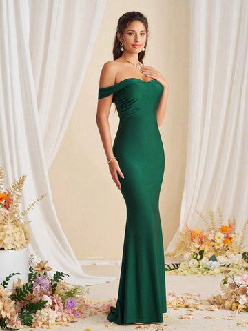 Elegant Strapless Off Shoulder Long Sleeve High Waist Mermaid Bridesmaid Dress