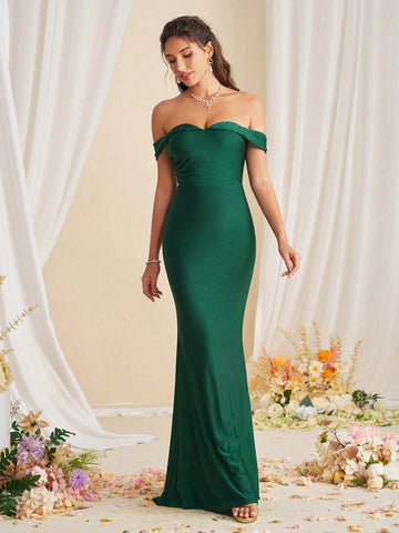 Elegant Strapless Off Shoulder Long Sleeve High Waist Mermaid Bridesmaid Dress
