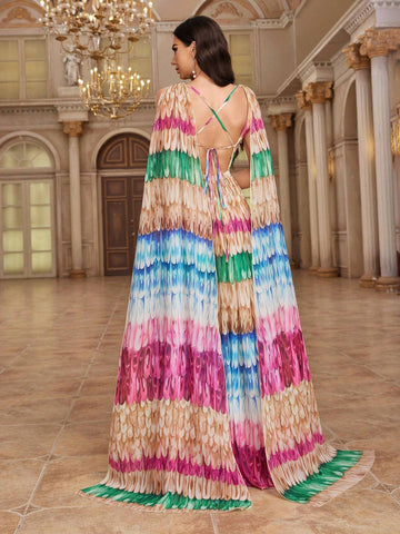 Elegant V-Neck Floral Belted Heavy Dress