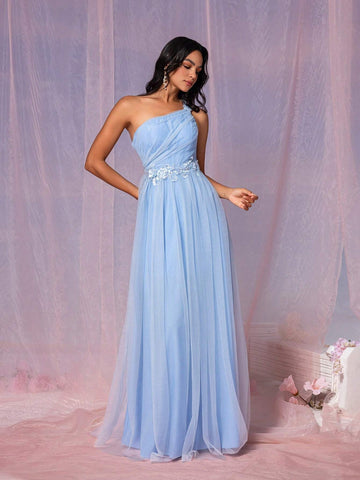 Elegant Women's Floral Embellished Mesh Bridesmaid Dress (Adult)