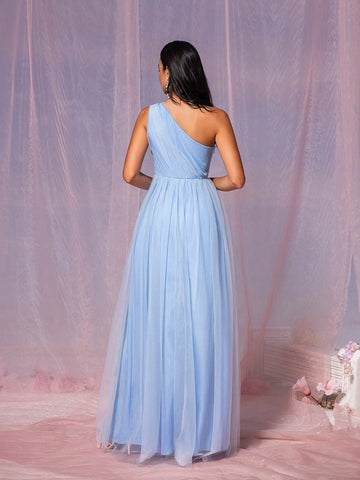 Elegant Women's Floral Embellished Mesh Bridesmaid Dress (Adult)