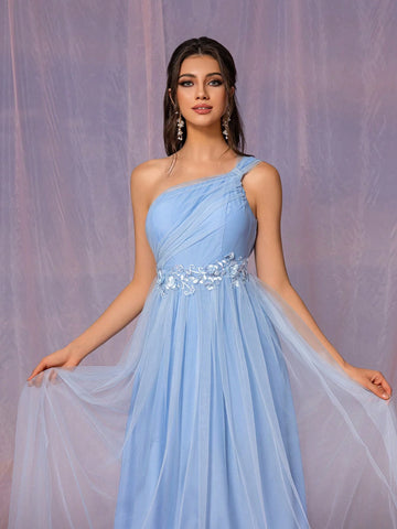 Elegant Women's Floral Embellished Mesh Bridesmaid Dress (Adult)