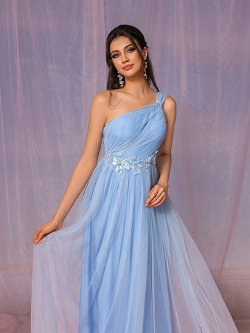 Elegant Women's Floral Embellished Mesh Bridesmaid Dress (Adult)