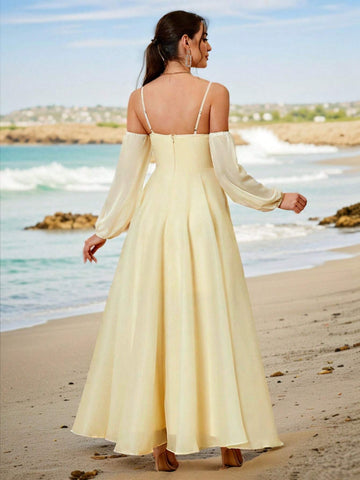 Elegant & Romantic Off-Shoulder V-Neck Bridesmaid Dress