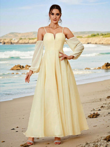 Elegant & Romantic Off-Shoulder V-Neck Bridesmaid Dress