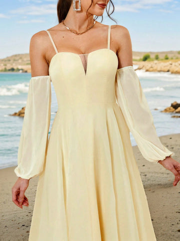 Elegant & Romantic Off-Shoulder V-Neck Bridesmaid Dress