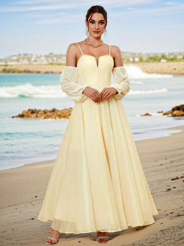 Elegant & Romantic Off-Shoulder V-Neck Bridesmaid Dress