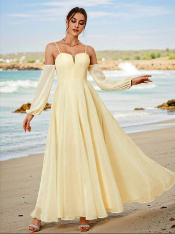 Elegant & Romantic Off-Shoulder V-Neck Bridesmaid Dress
