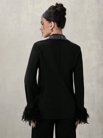 Faux Fur Patch Pocket Long Sleeve Simple Casual Wear, Suitable For Wedding And Other Occasions