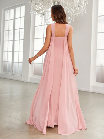 Floral Applique Chiffon Bridesmaid Dress