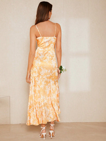 Floral Print Ruffle Hem Cami Bridesmaid Dress