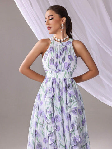 Flower Print Sleeveless Bridesmaid Dress (Adult)