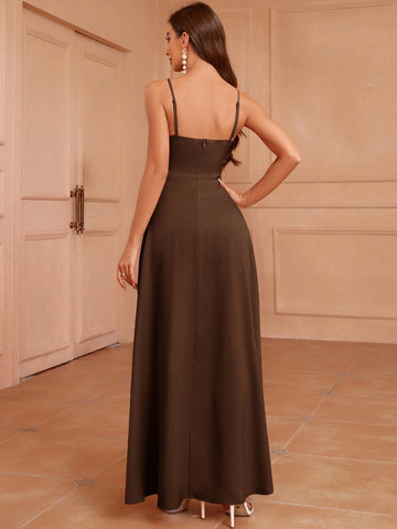 Solid Color Pleated High Slit Bridesmaid Dress (Adult)