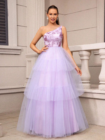 Gorgeous Beaded Tower Layered Hemline Big A-Line Women\ Evening Dress (Heavy Duty Version)