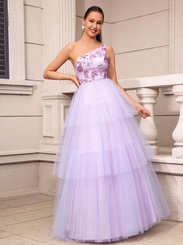 Gorgeous Beaded Tower Layered Hemline Big A-Line Women\ Evening Dress (Heavy Duty Version)