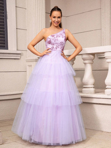 Gorgeous Beaded Tower Layered Hemline Big A-Line Women\ Evening Dress (Heavy Duty Version)