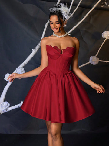 Gorgeous Elegant Noble Cute White Stretchy Floral Lace Patchwork Satin Finish Bustier High Waist Maxi Skirt With Waist Belt, Suitable For Bachelorette Party, Wedding, Graduation, Vacation, Bride's Gift