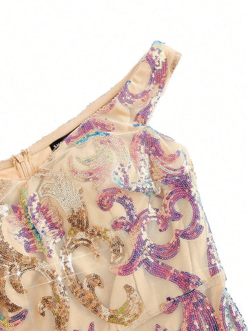 Gorgeous Off Shoulder Mermaid Dress With Sequined Floral Applique Ornament For Women, Perfect For Evening Party Or Banquet (High Workmanship)