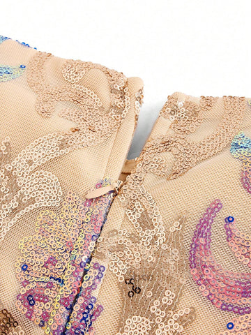 Gorgeous Off Shoulder Mermaid Dress With Sequined Floral Applique Ornament For Women, Perfect For Evening Party Or Banquet (High Workmanship)