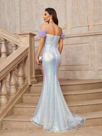 Grace Gorgeous Luxurious Purple Mermaid Color Fine Glitter Fabric FishtailGraduation Season, Mother's Day, Music Festival, Valentine's Day, Ramadan Dinner And Dance Ladies Formal Evening Dress Eid Dress Prom Dress Homecoming Dresses